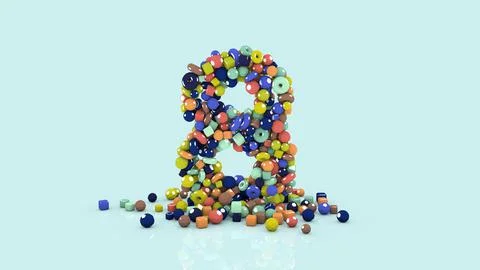 3D illustration from colored objects, colorful number, from falling shapes Illustrazione stock