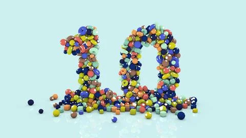 3D illustration from colored objects, colorful number, from falling shapes Illustrazione stock
