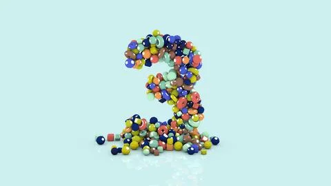 3D illustration from colored objects, colorful number three, from falling shapes Illustrazione stock