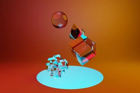 3D illustration of a  colorful node on  orange background. Fantastic  shapes  Stock Photos