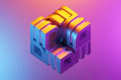 3D illustration of a  colorful node under pink neon lights. Fantastic  shape  Illustrazione stock