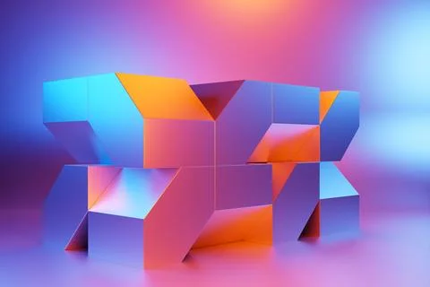 3D illustration of a  colorful node under pink neon lights. Fantastic  shape  イラスト素材
