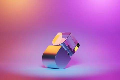 3D illustration of a  colorful node under pink neon lights. Fantastic  shape  Stock Photos