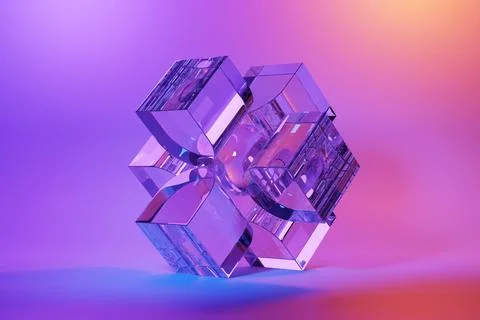 3D illustration of a  colorful node under pink neon lights. Fantastic  shape  Stock Photos
