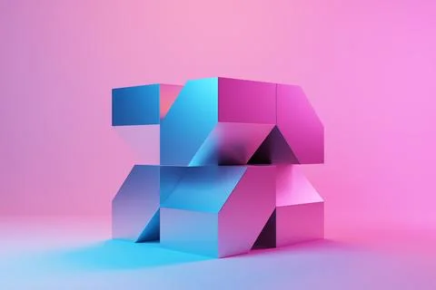 3D illustration of a  colorful node under pink neon lights. Fantastic  shape  Stock Photos