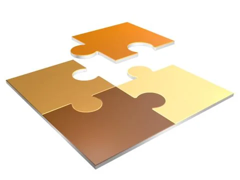 3D Illustration of colorful puzzle pieces isolated over white background. Stock Illustration