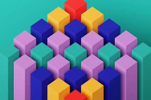 3d illustration of colorful set of cubes on monocrome background, pattern. Ge Stock Illustration