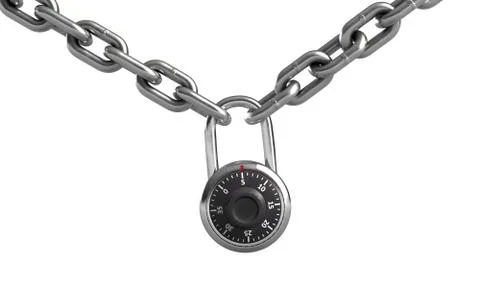 3d illustration of combination padlock on chain isolated on white Stock Illustration