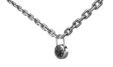 3d illustration of combination padlock on chain isolated on white Stock Illustration