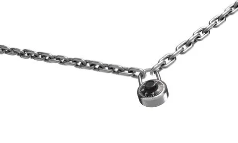 3d illustration of combination padlock on chain isolated on white Stock Illustration