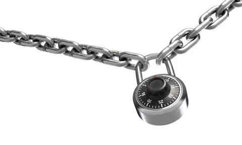 3d illustration of combination padlock on chain isolated on white Stock Illustration
