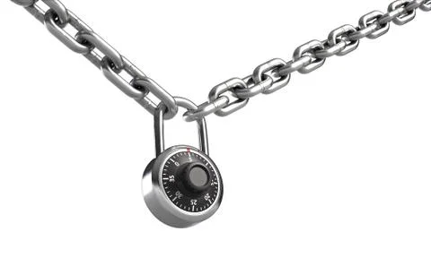 3d illustration of combination padlock on chain isolated on white Stock Illustration