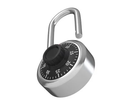 3D illustration of Combination Padlock is opened and isolated on white. Stock Illustration