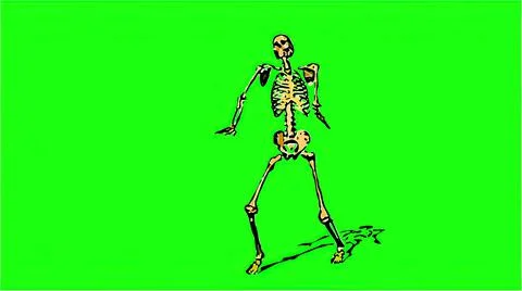 3d illustration in comic style  of skeleton exercise karate - separate on gre Stock Illustration