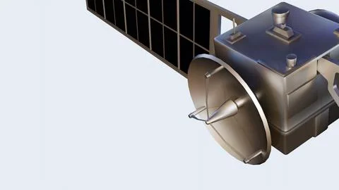 A 3D illustration of a communications satellite orbiting in deep space. Stock Illustration