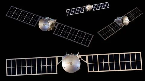 A 3D illustration of a communications satellite orbiting in deep space. Stock Illustration