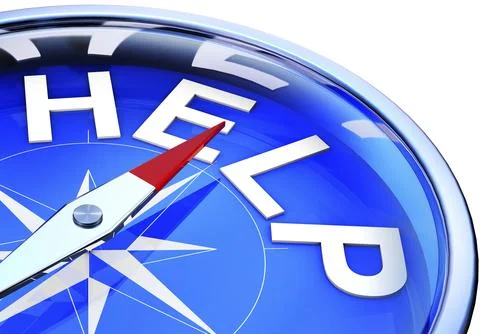 3D illustration of a compass with a help icon Stock Illustration