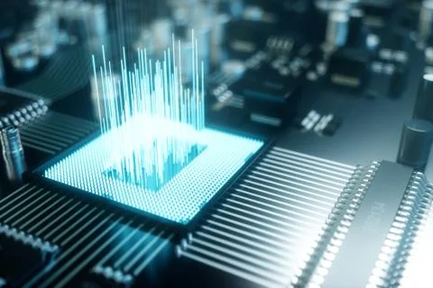 3D illustration computer chip, a processor on a printed circuit board. The 스톡 일러스트