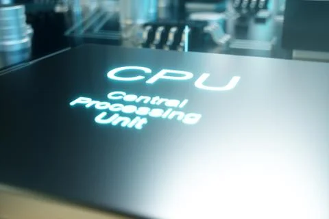 3D illustration computer chip, a processor on a printed circuit board. The Stock Illustration