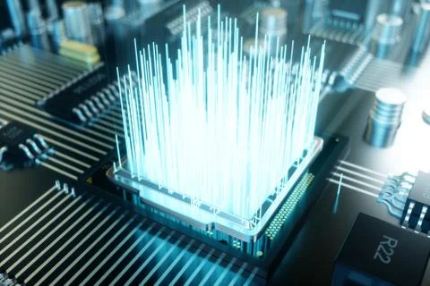 3D illustration computer chip, a processor on a printed circuit board. The イラスト素材
