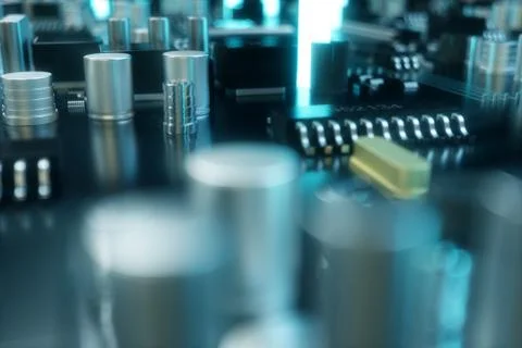 3D illustration computer chip, a processor on a printed circuit board. The 스톡 일러스트