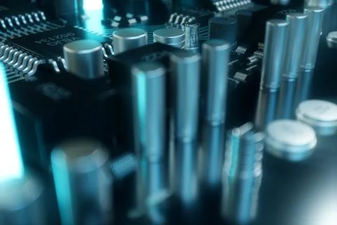 3D illustration computer chip, a processor on a printed circuit board. The 스톡 일러스트