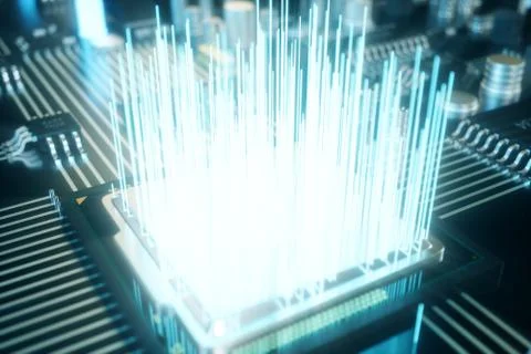 3D illustration computer chip, a processor on a printed circuit board. The 스톡 일러스트