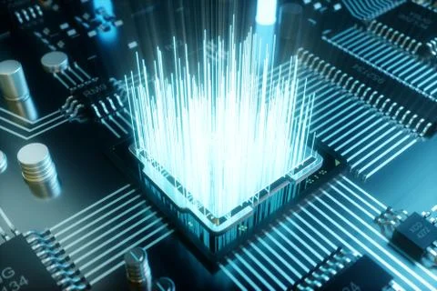 3D illustration computer chip, a processor on a printed circuit board. The イラスト素材