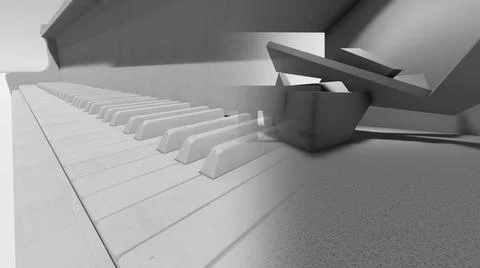 3D illustration - Computer generated piano keys and  abstract concrete shape. Stock Illustration
