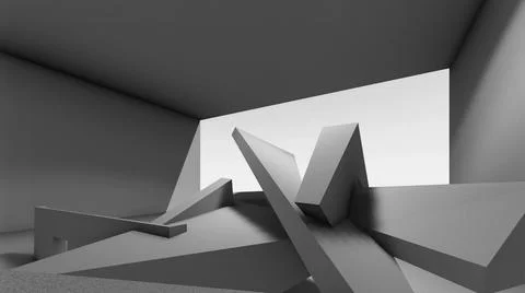 3D illustration - Computer generated piano keys and  abstract concrete shape. 스톡 일러스트