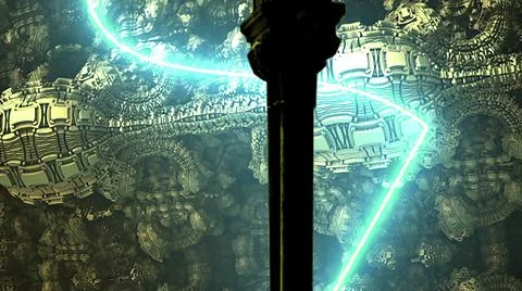 3d illustration - Computer generated space door opening to green screen Stock Illustration