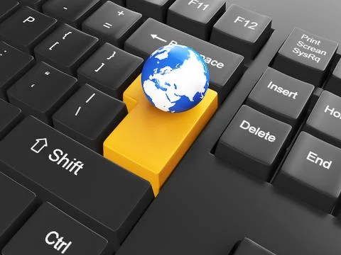 3d illustration: computer with internet button tehnologii.klaviatura Stock Illustration