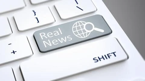 3d illustration of a computer keyboard with text Real News Stock Illustration