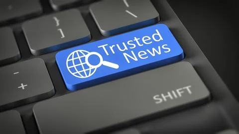 3d illustration of a computer keyboard with text Trusted News Stock Illustration