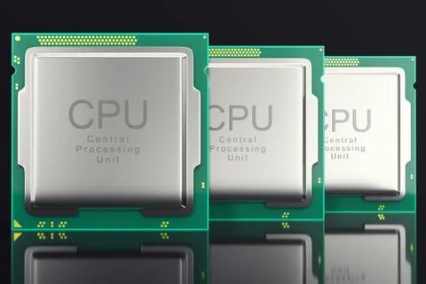 3d illustration computer PC CPU chip electronics industry concept, close-up view Stock Illustration