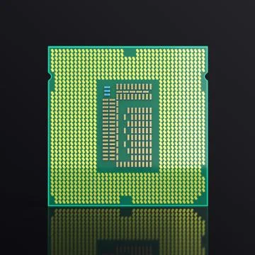 3d illustration computer PC CPU chip electronics industry concept, close-up view Stock Illustration