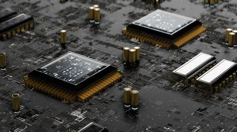 3D Illustration of a computer processor circuit board with millions of Stock-Illustration