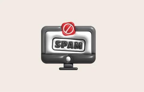 3D illustration. Computer spam virus message notification. Spam pop-up warnin 스톡 일러스트