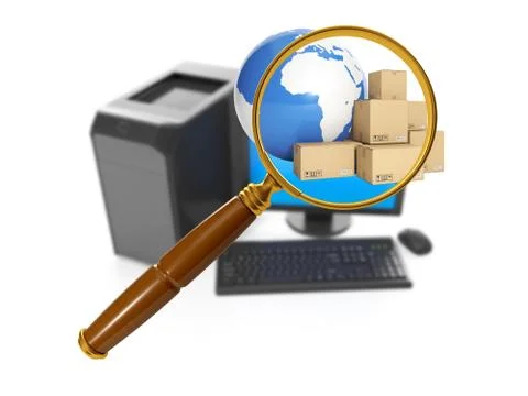 3d illustration of computer technologies. computer and search for the product Stock Illustration