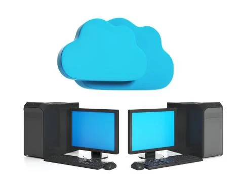 3d illustration of computer technologies. group fixed kopyutera the cloud, in Stock Illustration