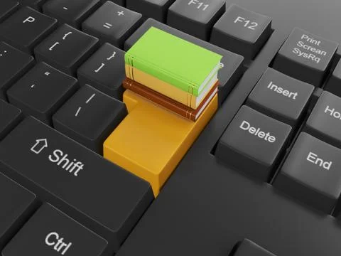 3d illustration of computer technologies. group books and keyboard Stock Illustration