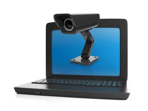 3d illustration of computer technologies. installing cctv, laptop and camera Stock Illustration