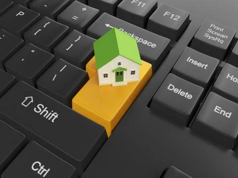 3d illustration of computer technologies. keyboard return home Stock Illustration