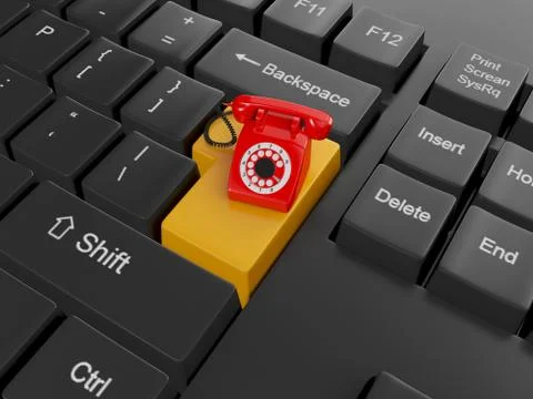 3d illustration of computer technologies. the keyboard and the button calls,  Stock Illustration
