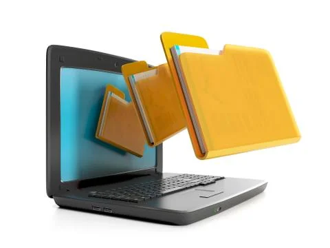 3d illustration of computer technologies. notebook and group folders, getting Stock Illustration