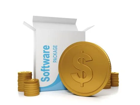 3d illustration of computer technologies. sales of licensed software, earn mo Stock-Illustration