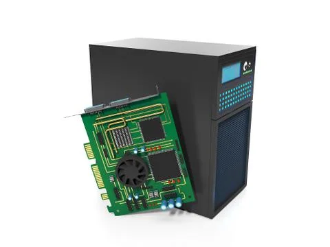 3d illustration of computer technologies. station and server chips, server re Stock Illustration