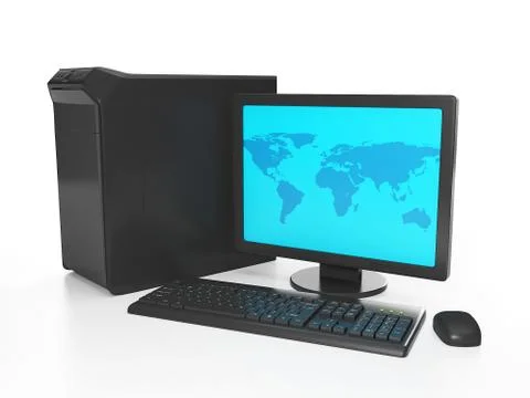 3d illustration of computer technology. a computer connected to the internet Stock Illustration