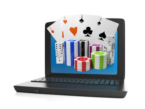 3d illustration of computer technology. a laptop and a group of chips. intern Stock Illustration