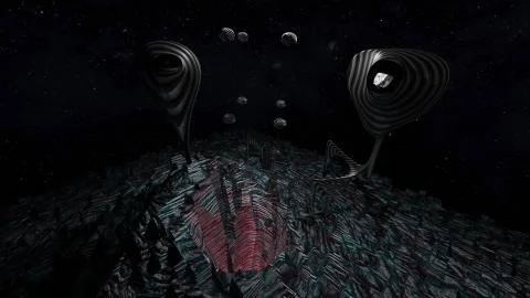 3d illustration concept of intelligent intergalactic sci fi alien asteroid sy Stock Illustration